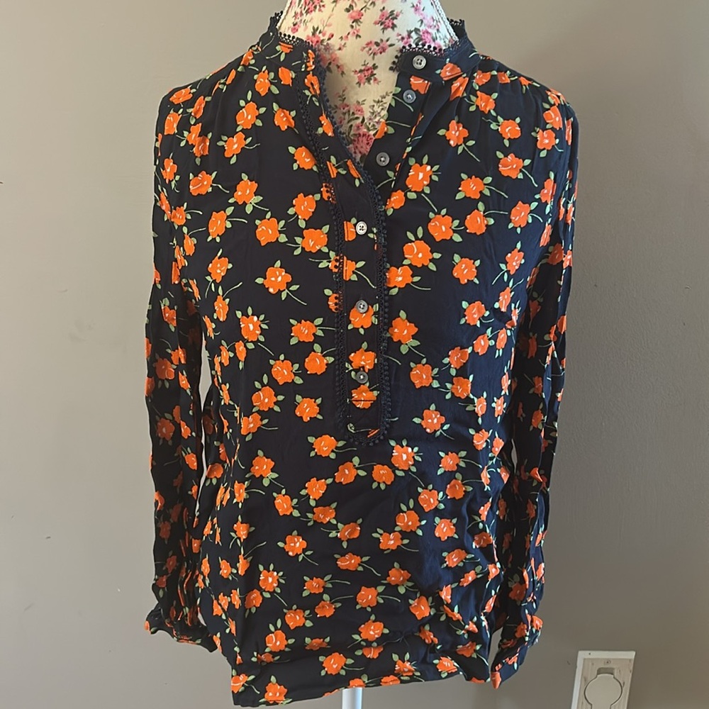 J. Crew small navy floral blouse